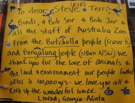 Tribute to Steve Irwin by Aboriginal tribes Butchulla and Bungalung people.  Photo taken by Chrissy Layton, AusNotebook Music & Creative.