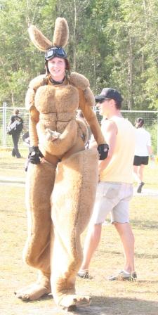 Some festival goers jumped into the spirit of the Bluesfest at Byron Bay. Person dressed up as kangaroo.  Photo taken by Chrissy Layton, AusNotebook Music & Creative.